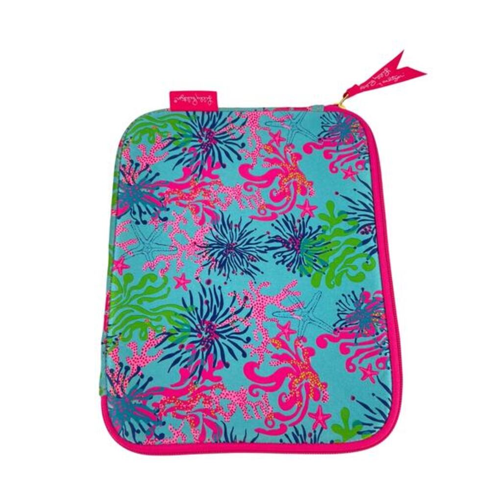 EUC Lilly Pulitzer iPad/Tablet Neoprene‎ Blue Pink Nautical Case Holder Zipper